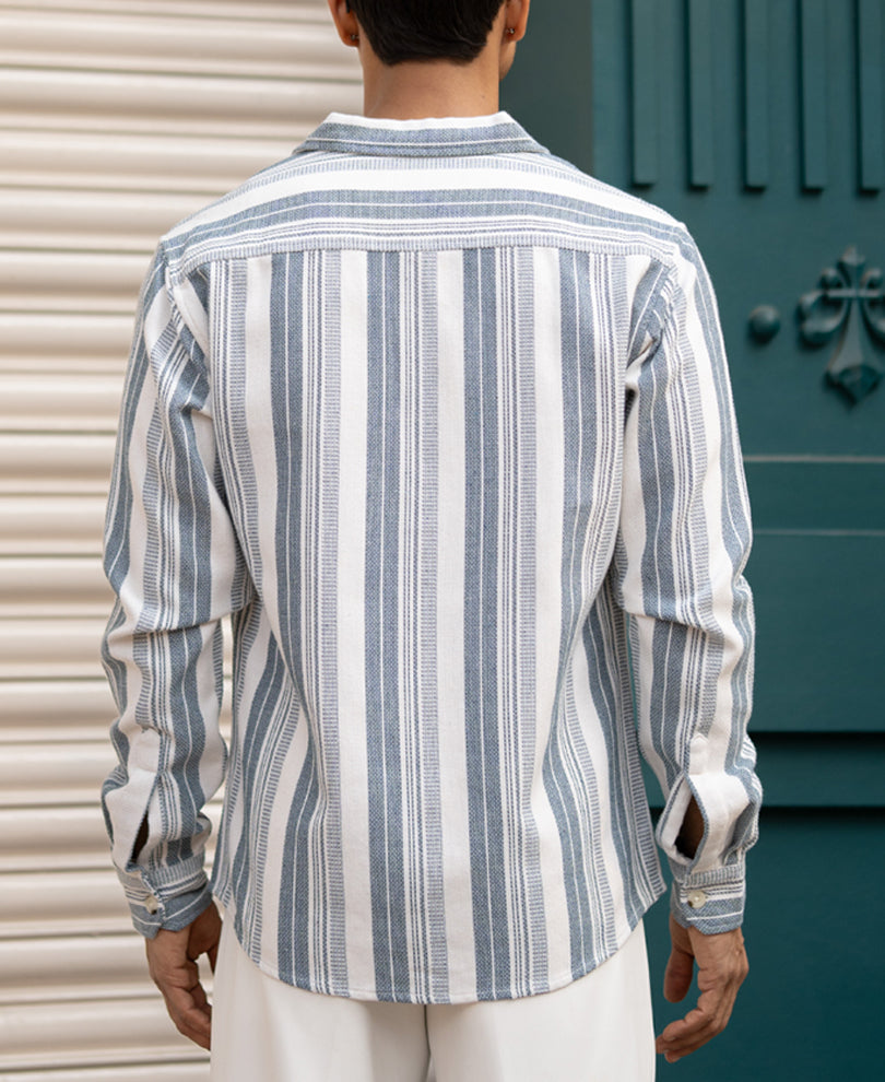 Blue Structure Stripe Shirt.