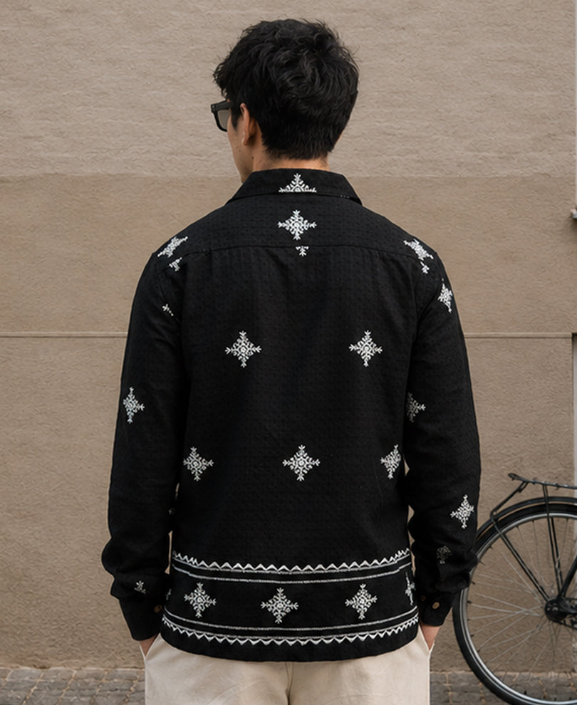 Black Embroidered Shirt 100% Cotton