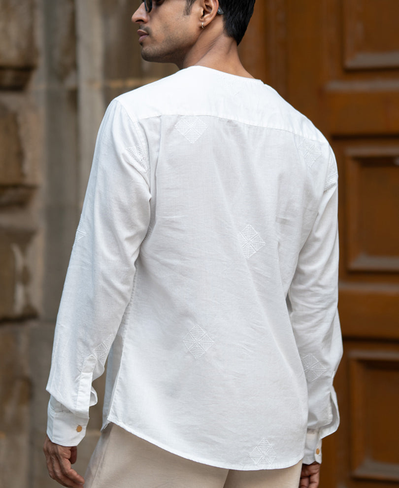 Off-White Embroidered Kurta Shirt.