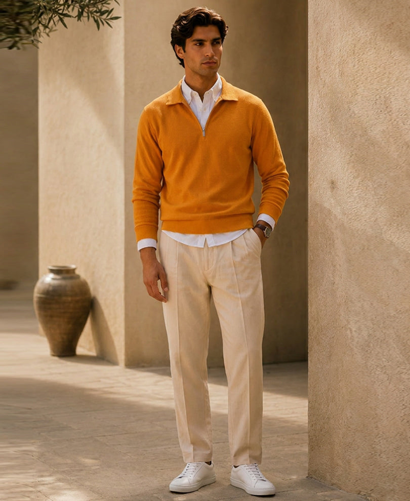 Mustard Contrast Collar Polo T-Shirt 100% Cotton