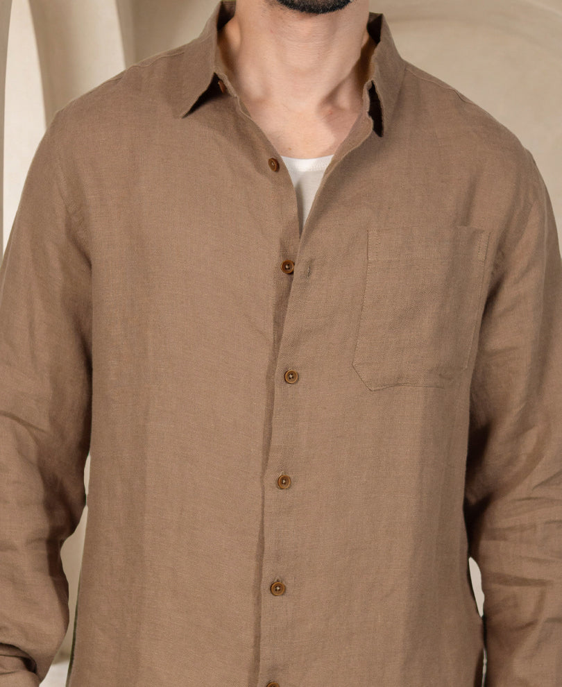 Light Brown 100% Linen Shirt