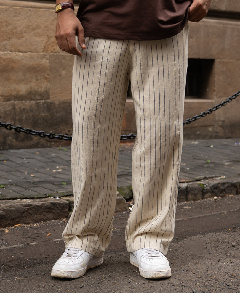 Cream Striped Linen Trouser.