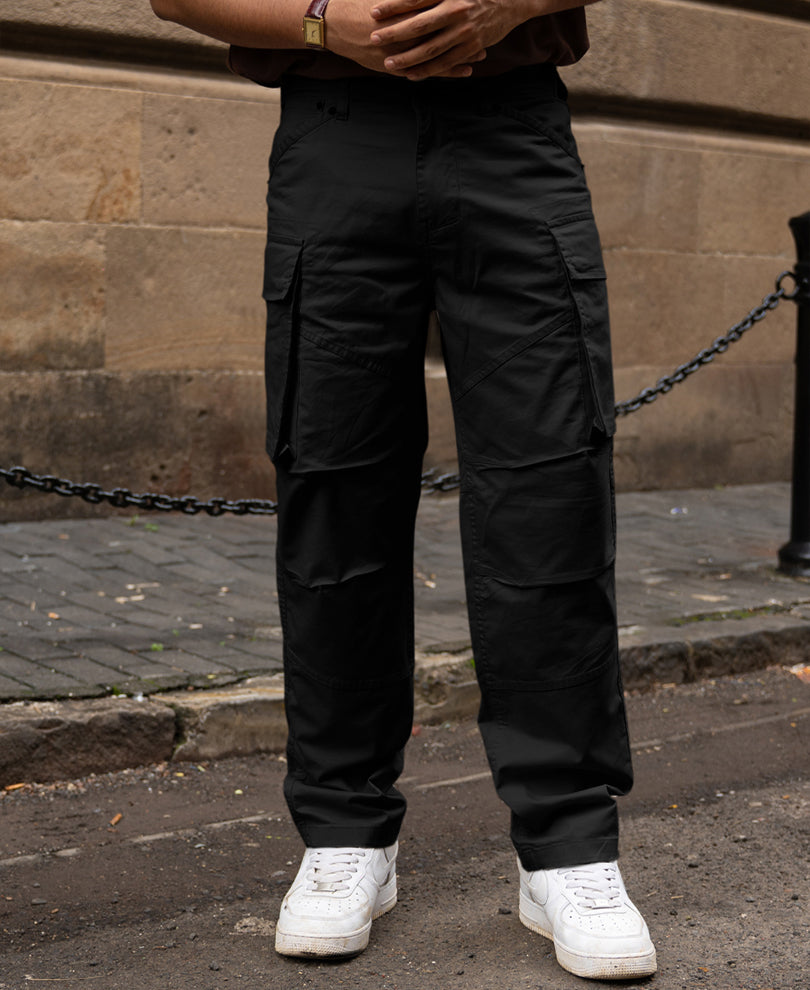 Black Cotton Cargo Trouser.