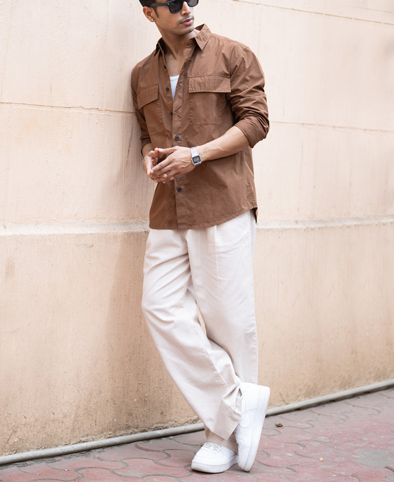 Brown Double Pocket Lightweight Shirt.