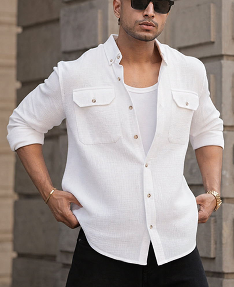 White Regular Fit Full Sleeves Shirt 100% Cotton