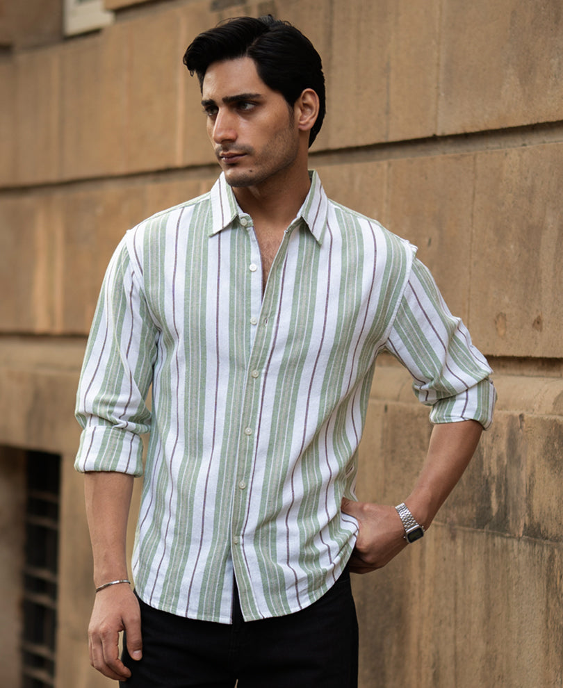 Green Strucured Stripe Shirt.