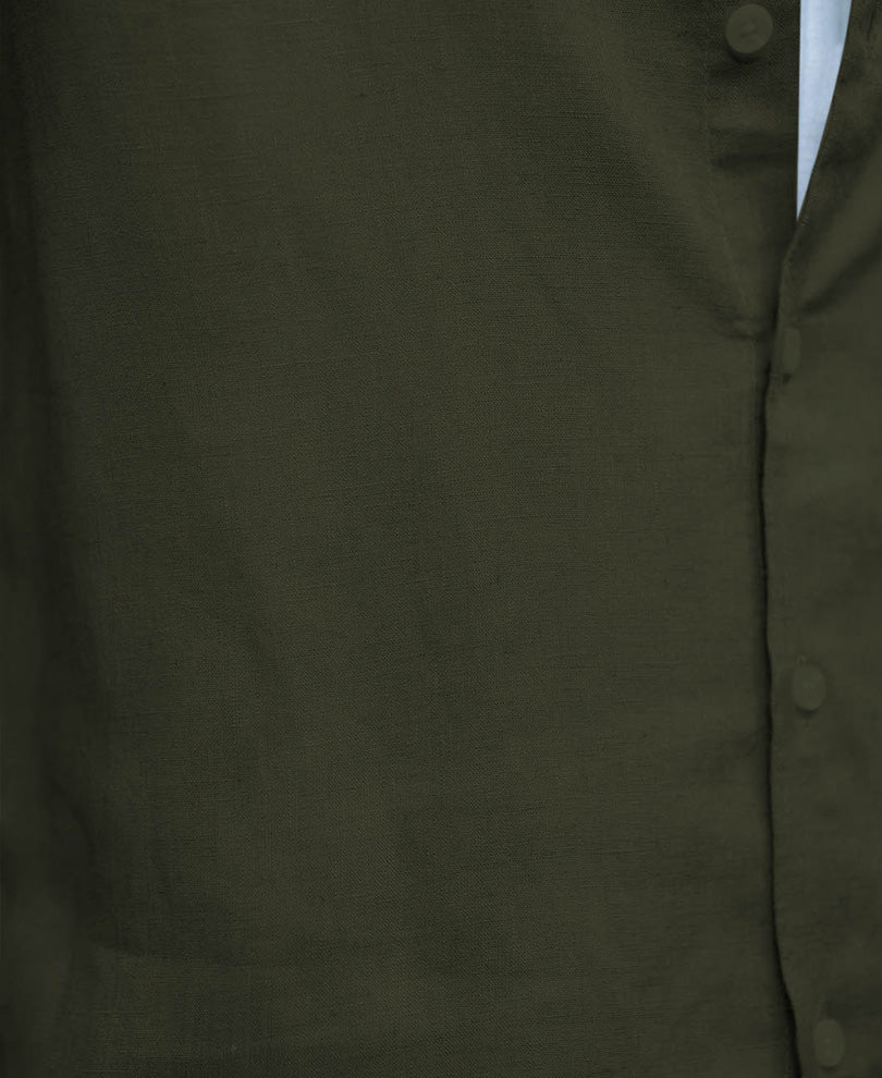 Olive Linen Blend Shirt.