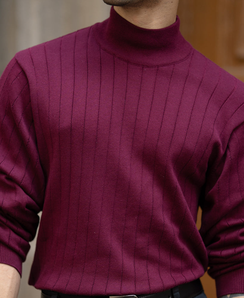 Wine High Neck Cotton Sweater 100% Cotton