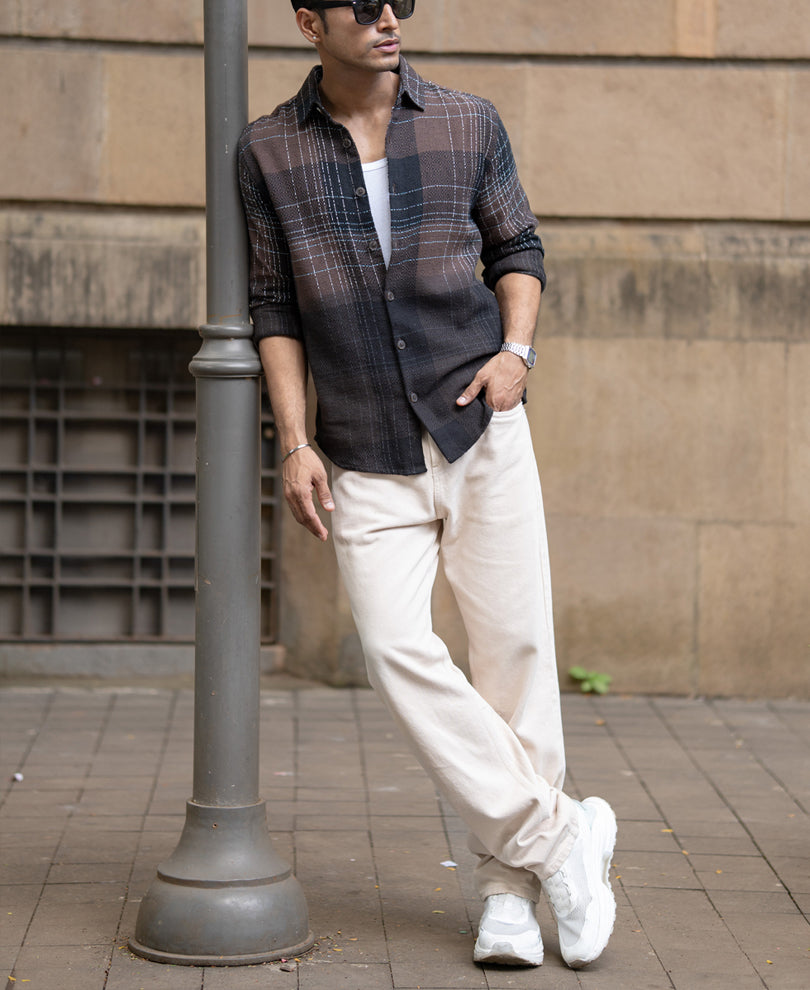 Brown Ombre Checks Shirt.