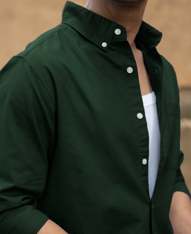 Emerald Green Cotton Oxford Shirt.