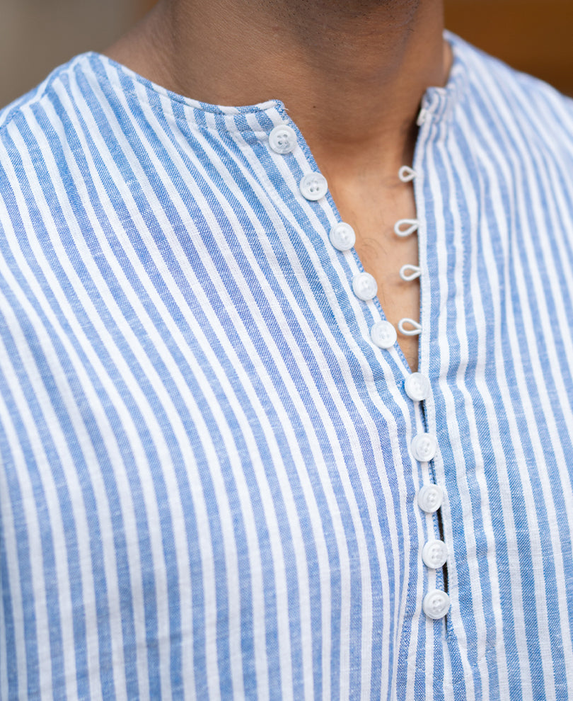 Blue Striped Kurta Shirt.