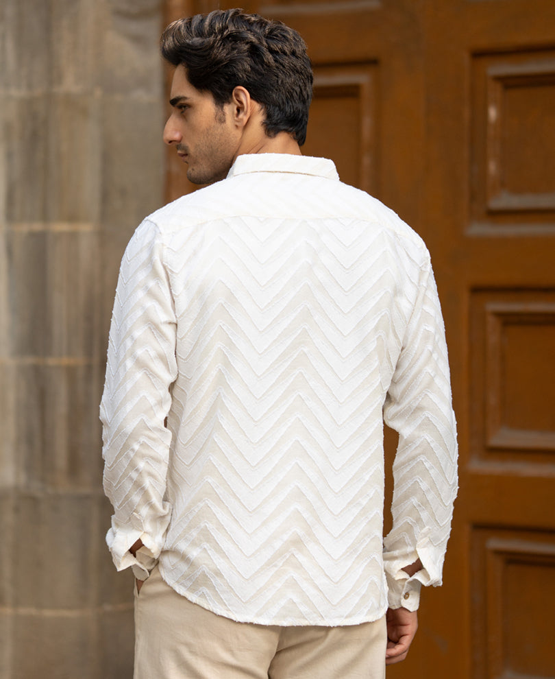 Off White Jacquard Shirt.