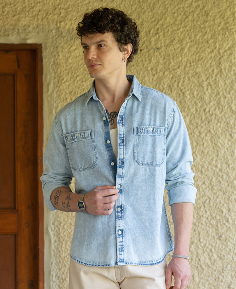 Blue Double Pocket Denim Shirt