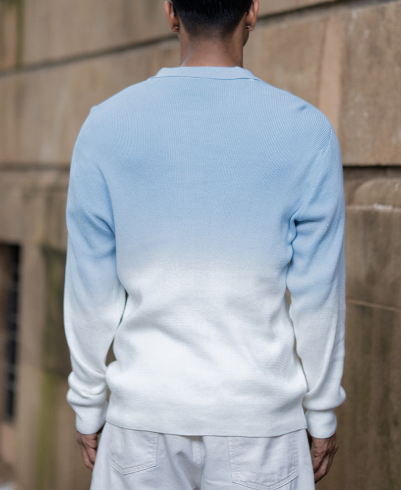 Light Blue Ombre Knit T-Shirt.