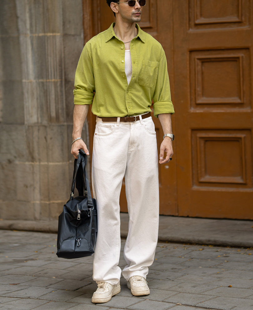 Parrot Green Washed Shirt 100% Cotton
