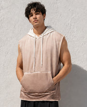 Brown Sprayed Hoodie Vest 100% Cotton