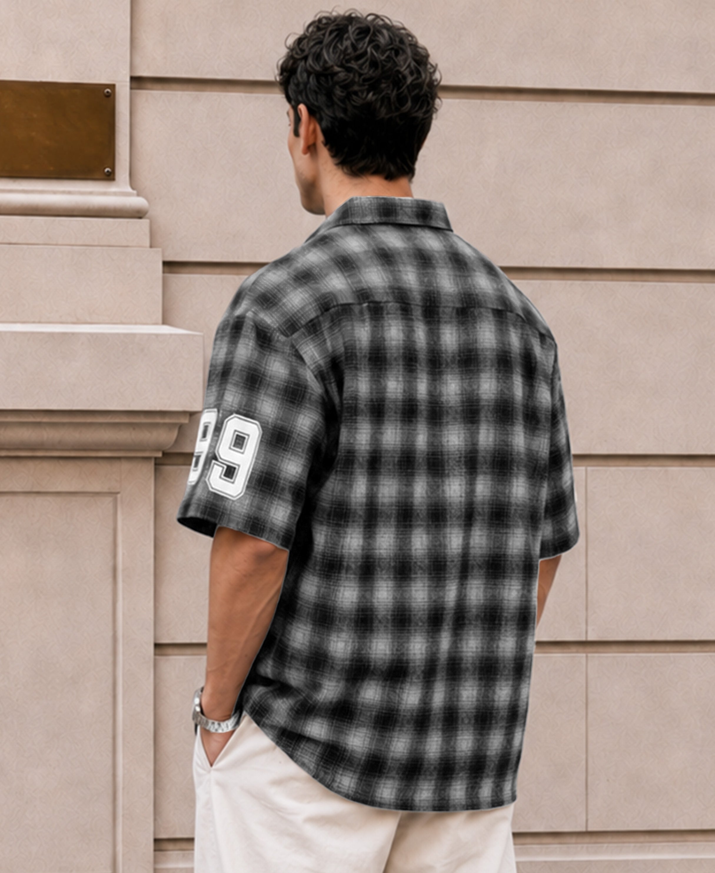 Grey Printed Checked Shirt