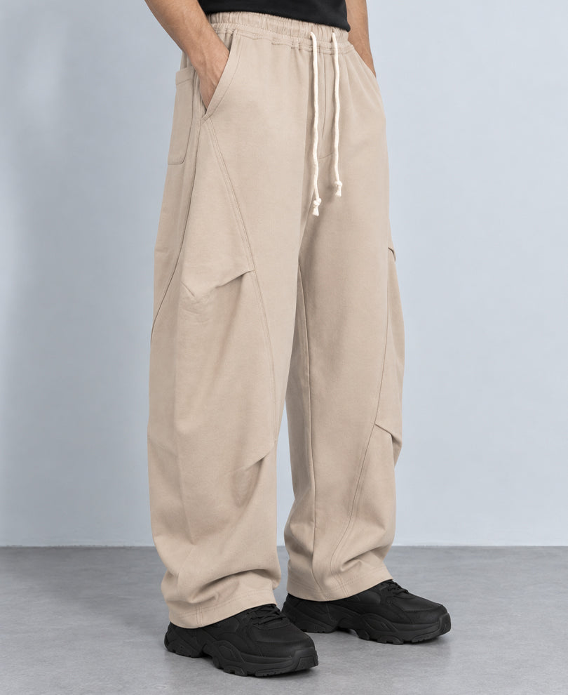 Beige Barrel Fit Paneled Trackpants
