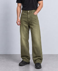Olive Washed Baggy Jeans