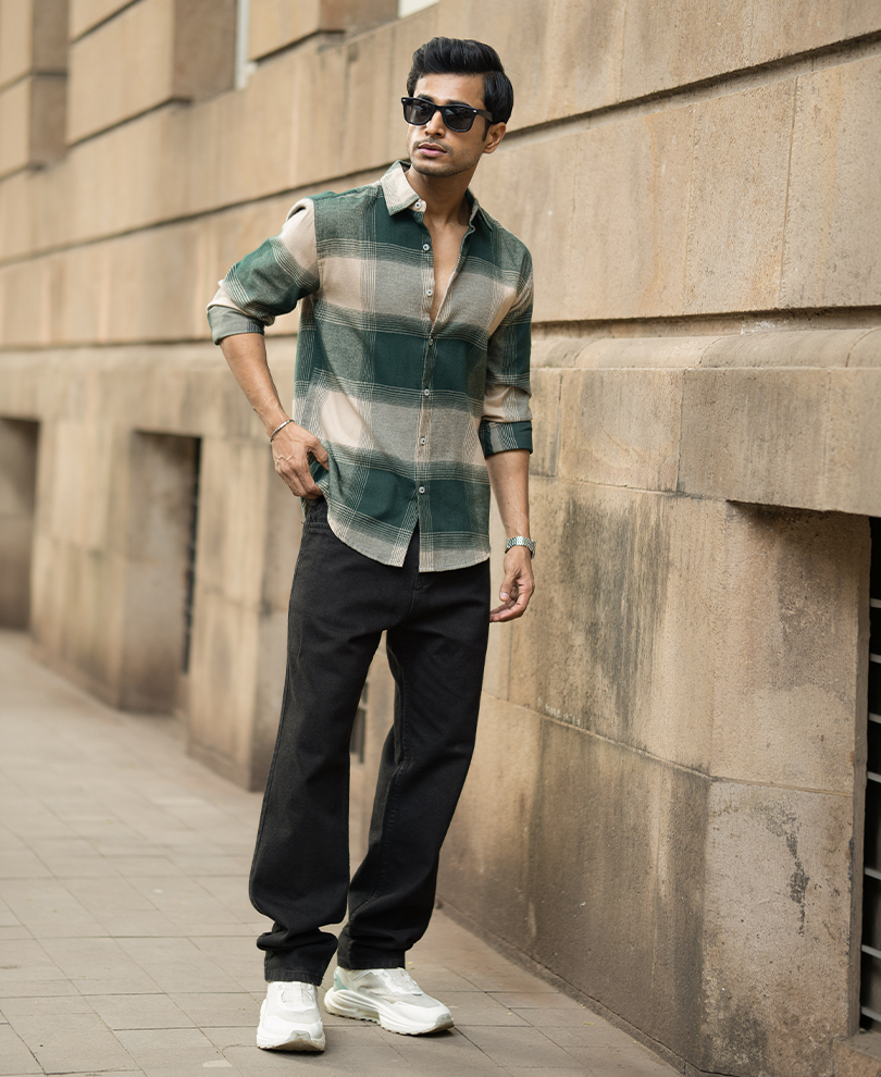 Green Lightweight Flannel Check Shirt
