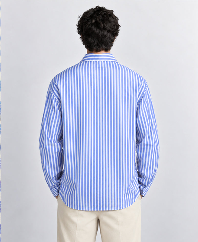 Blue Stripe Zipper Kurta Shirt