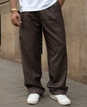 Brown Pleated Baggy Trousers