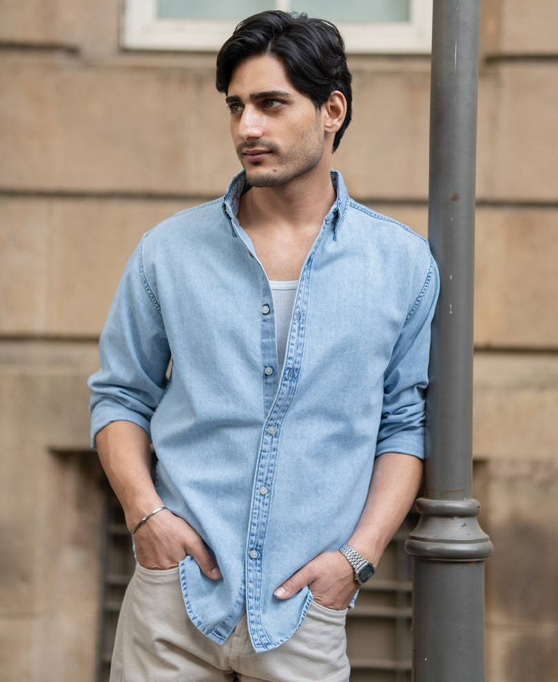 Light Blue Washed Button Down Shirt.
