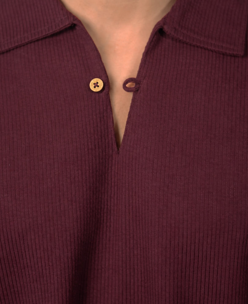 Wine Structured Knit Cord Set