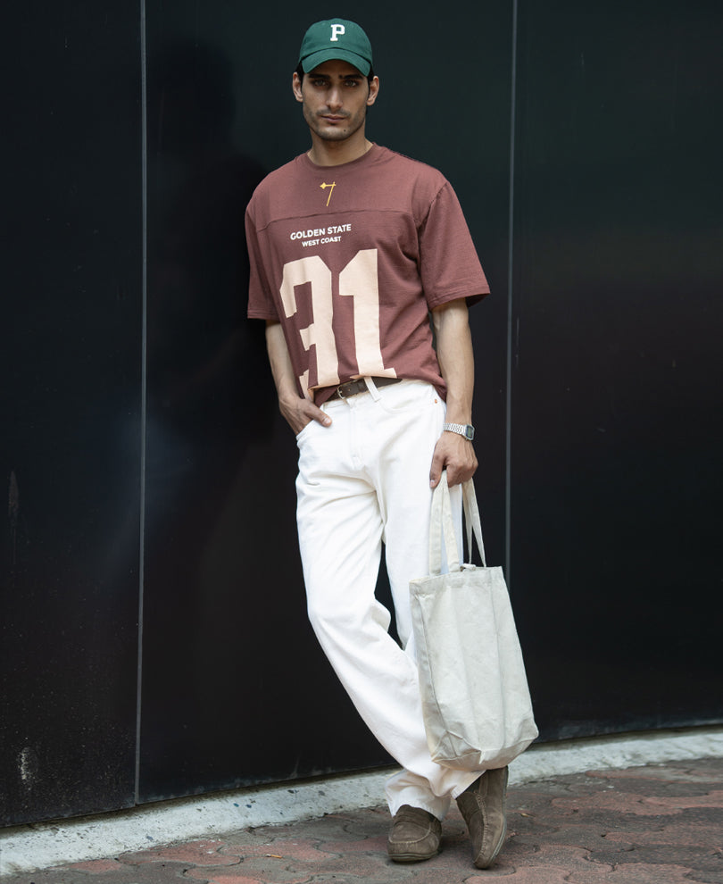 Brown Printed Structured T-Shirt