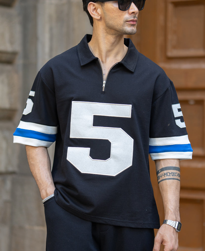 Black Contrast Applique T-Shirt.