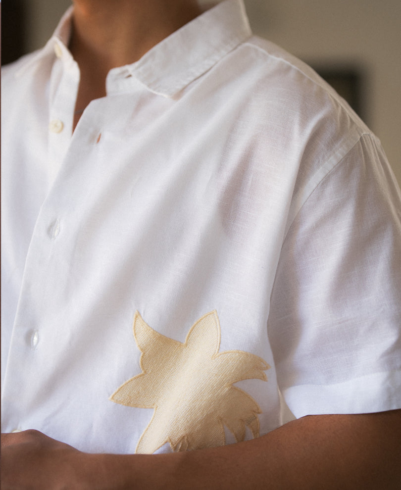 White Floral Embroidery Shirt