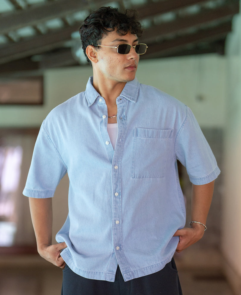 Blue Washed Boxy Denim Shirt