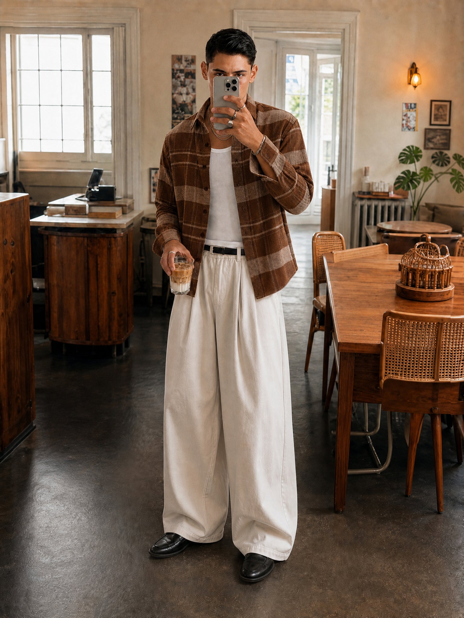 Brown Structured Checked Shirt