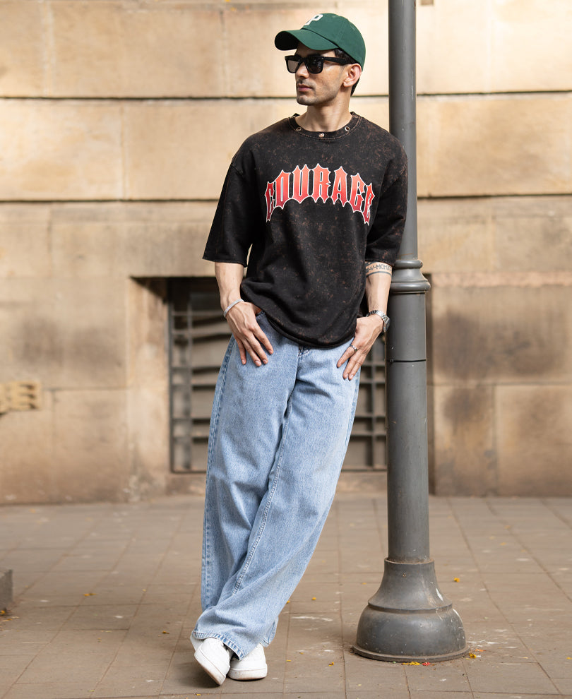 Black Washed Graphic T-Shirt 100% Cotton