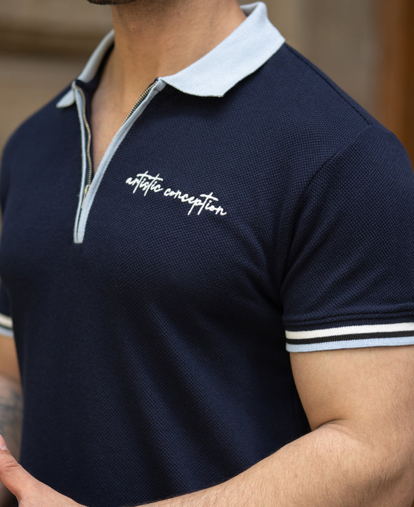 Navy Contrast Rib Detail T-Shirt