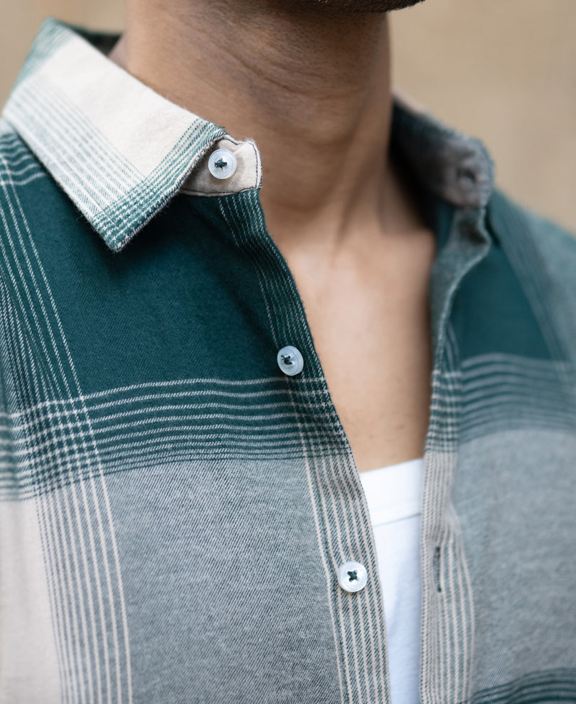 Green Lightweight Flannel Check Shirt.