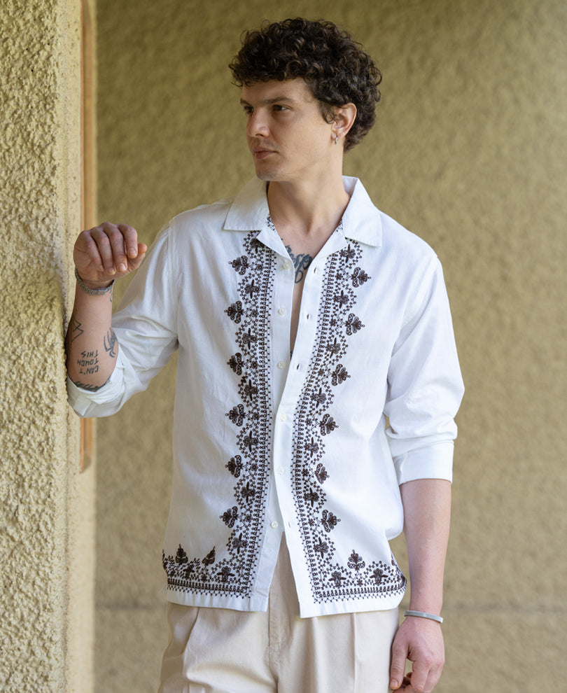 White Embroidered Shirt 100% Cotton