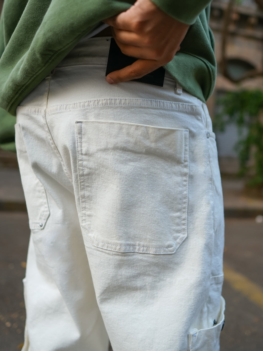 Off White Patch Pockets Denim Jeans.