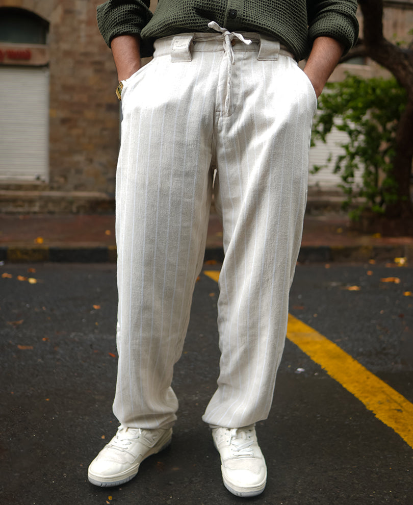 Off White and Beige Baggy Fit Pant.