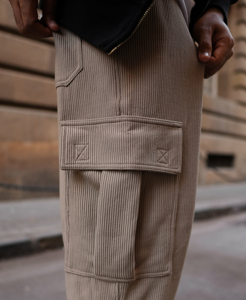 Beige Cargo Pocket Baggy Fit Track Pant.
