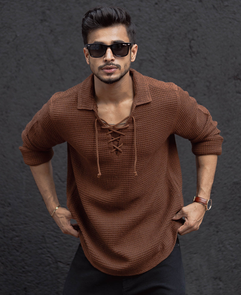 Brown Regular Fit Full Sleeves Shirt.
