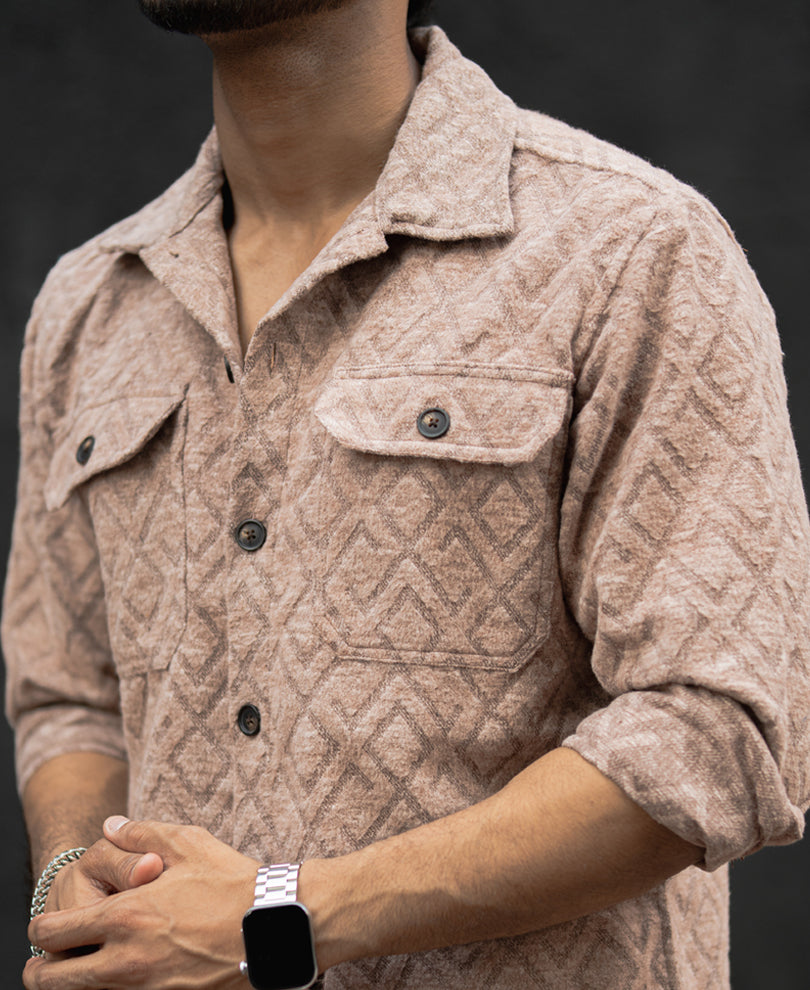 Dark Beige Structured Regular Fit Shirt.