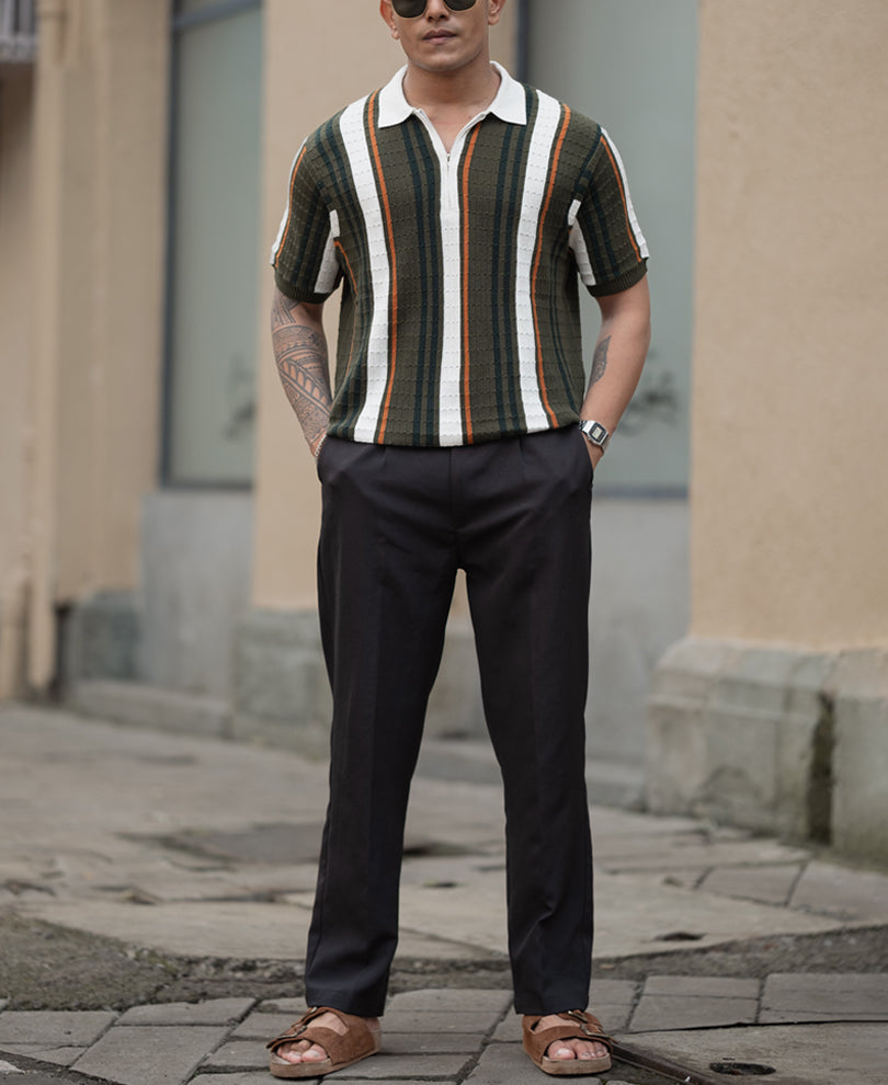 Multicolour Striped Regular Fit Half Sleeve T-Shirt.