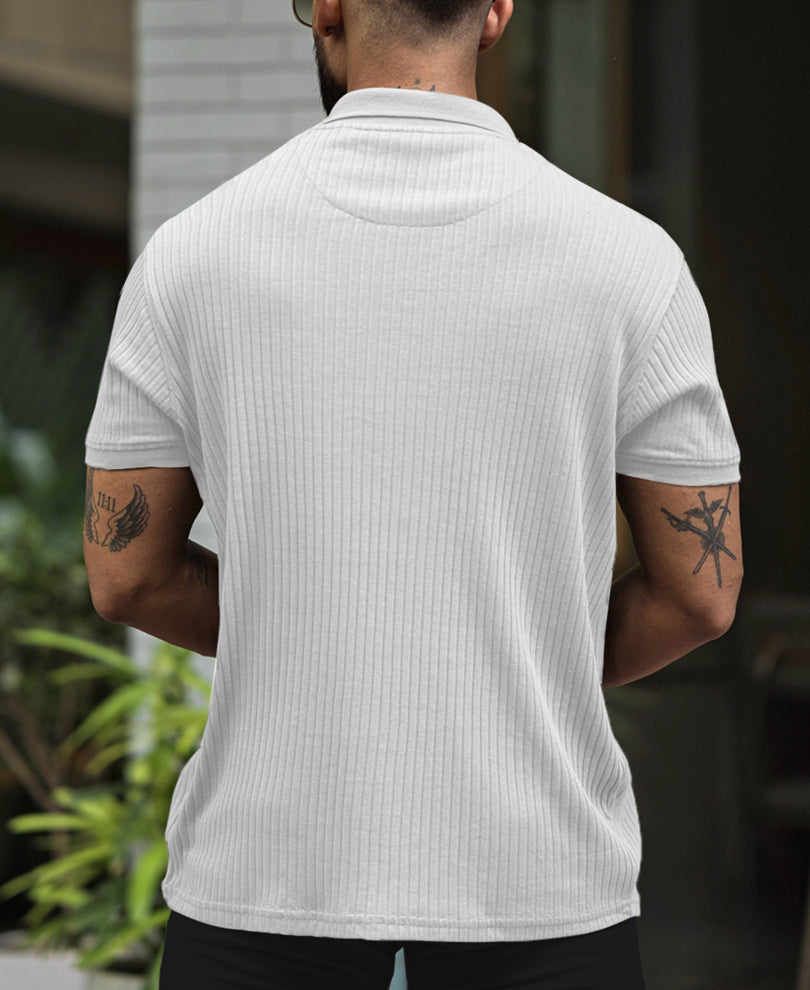 White Regular Fit Half Sleeves Tshirt.