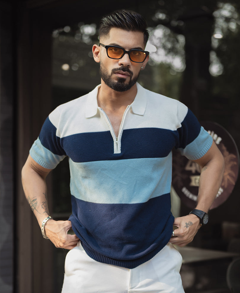 Multi Colour Knits Regular Fit Half Sleeves Tshirt.