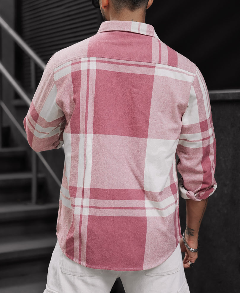Mauve Pink Regular Fit Full Sleeve Checkered Shirt.