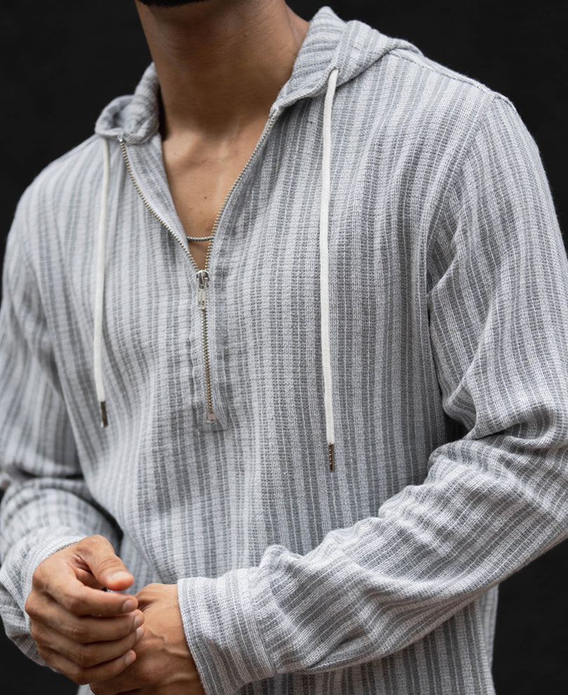 Grey Regular Fit Full Sleeves Hoodie Shirt.