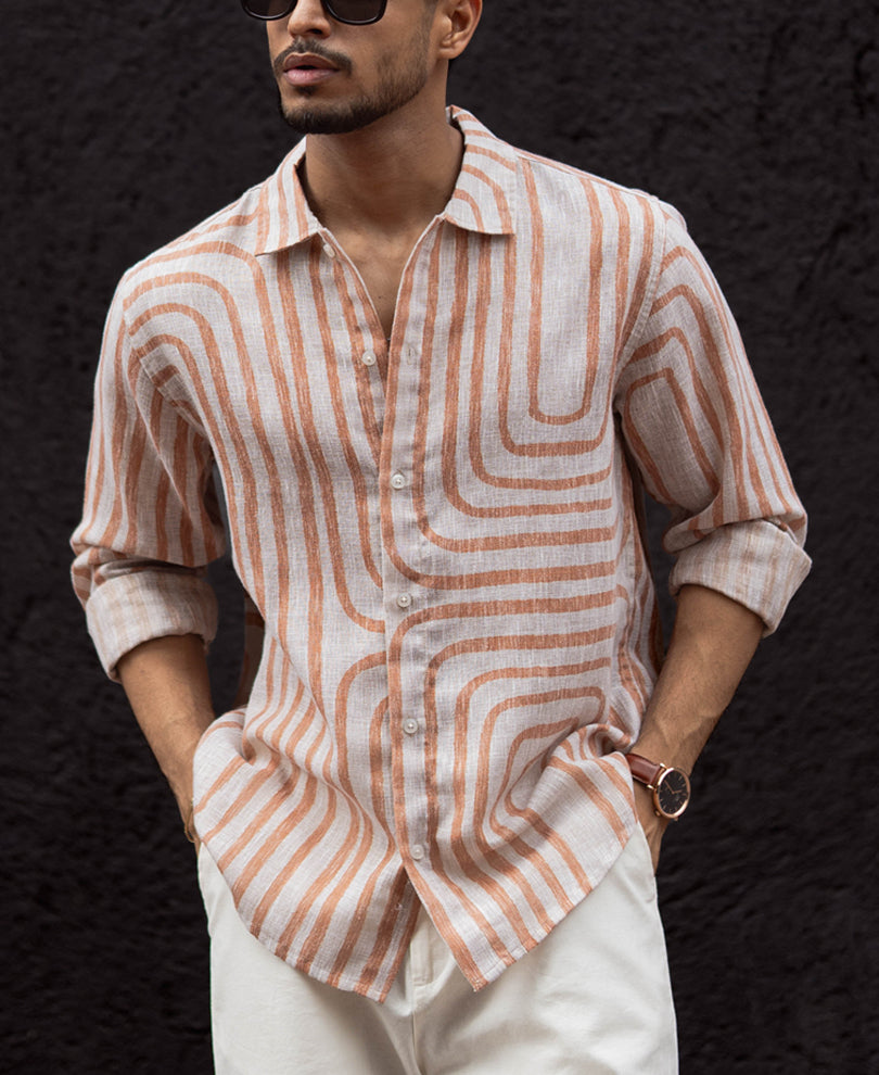 Rust Brown Regular Fit Full Sleeves Shirt.