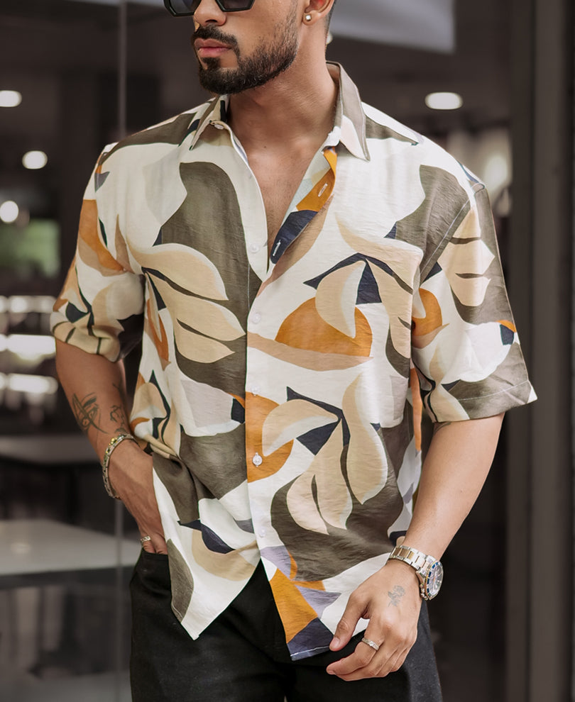 Multi Colour Abstract Print Oversized Half Sleeves Shirt.