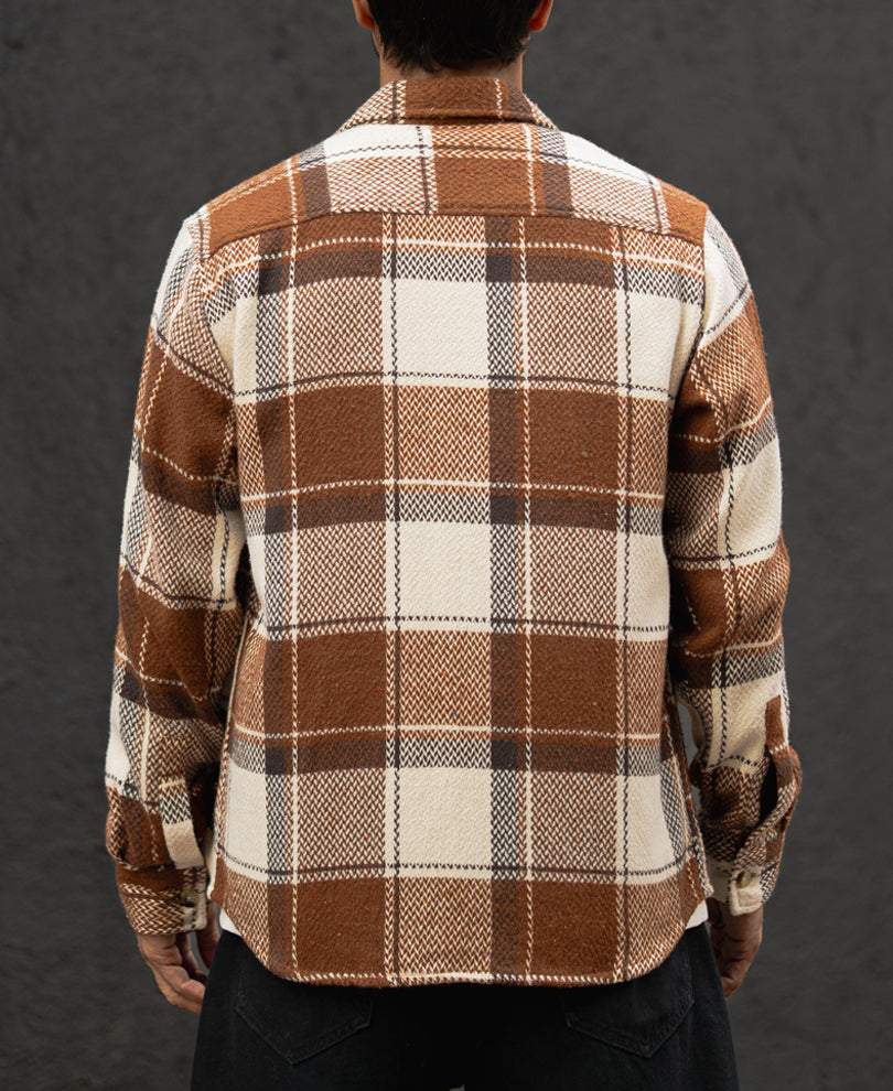Brown And Off-White Checked Regular Fit Full Sleeves Shirt.